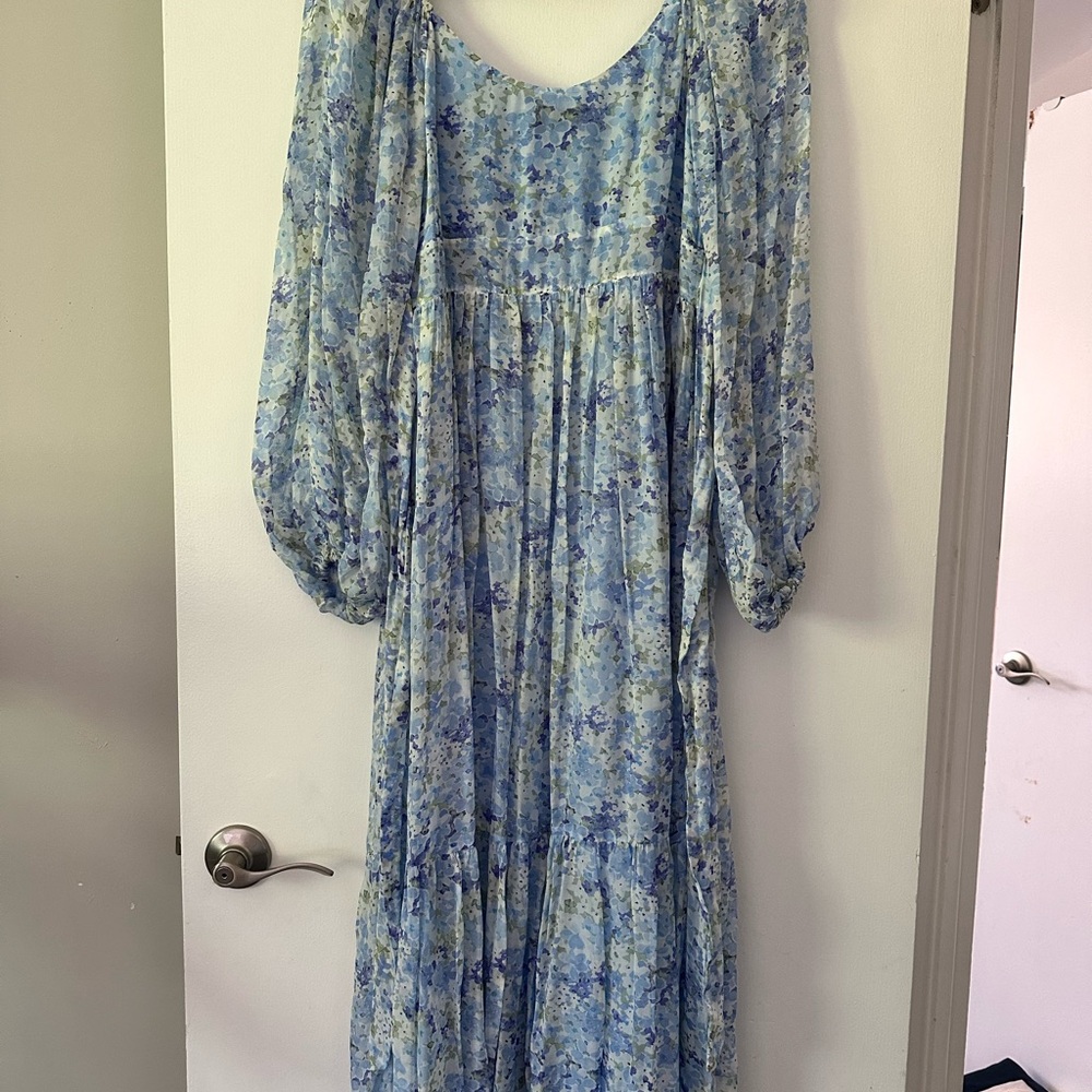 & Other Stories Blue Smocked Sundress with Bishop Sleeves - Picture 2 of 5